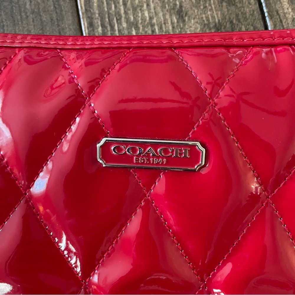Coach Red Patent Quilted Shoulder Bag with Chain Straps - Picture 3 of 11